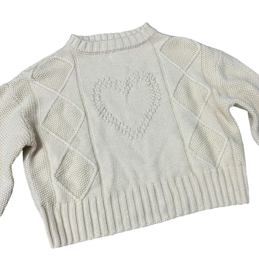 Shoshanna Adorable Coquette Cream Heart Pattern Long Sleeve Cropped Sweater S